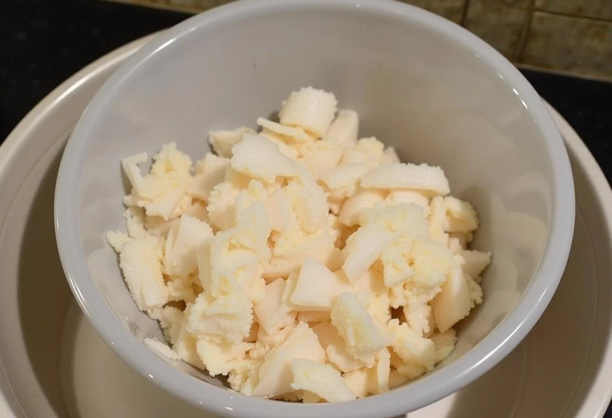 Préparation de la morue pour rougail morue, morue salée effilochée en train d'être rincée dans un bol, prête pour la cuisson.