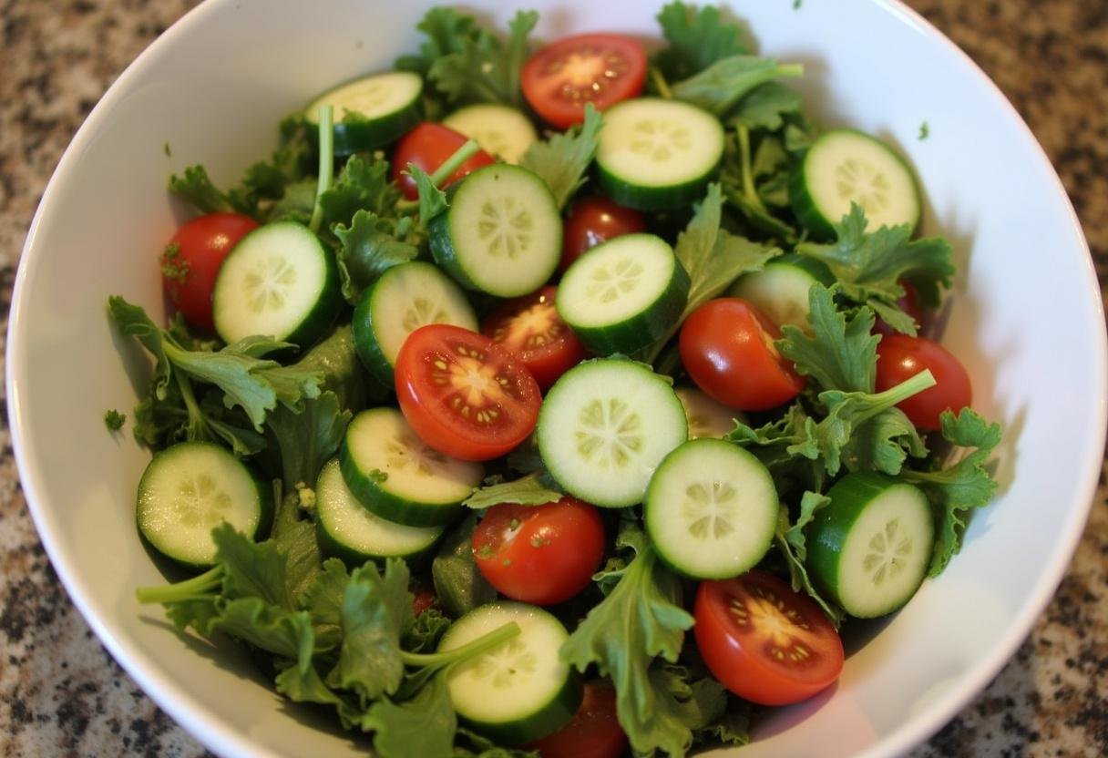 Base de salade parisienne avec des légumes frais comme des tomates cerises et des concombres.