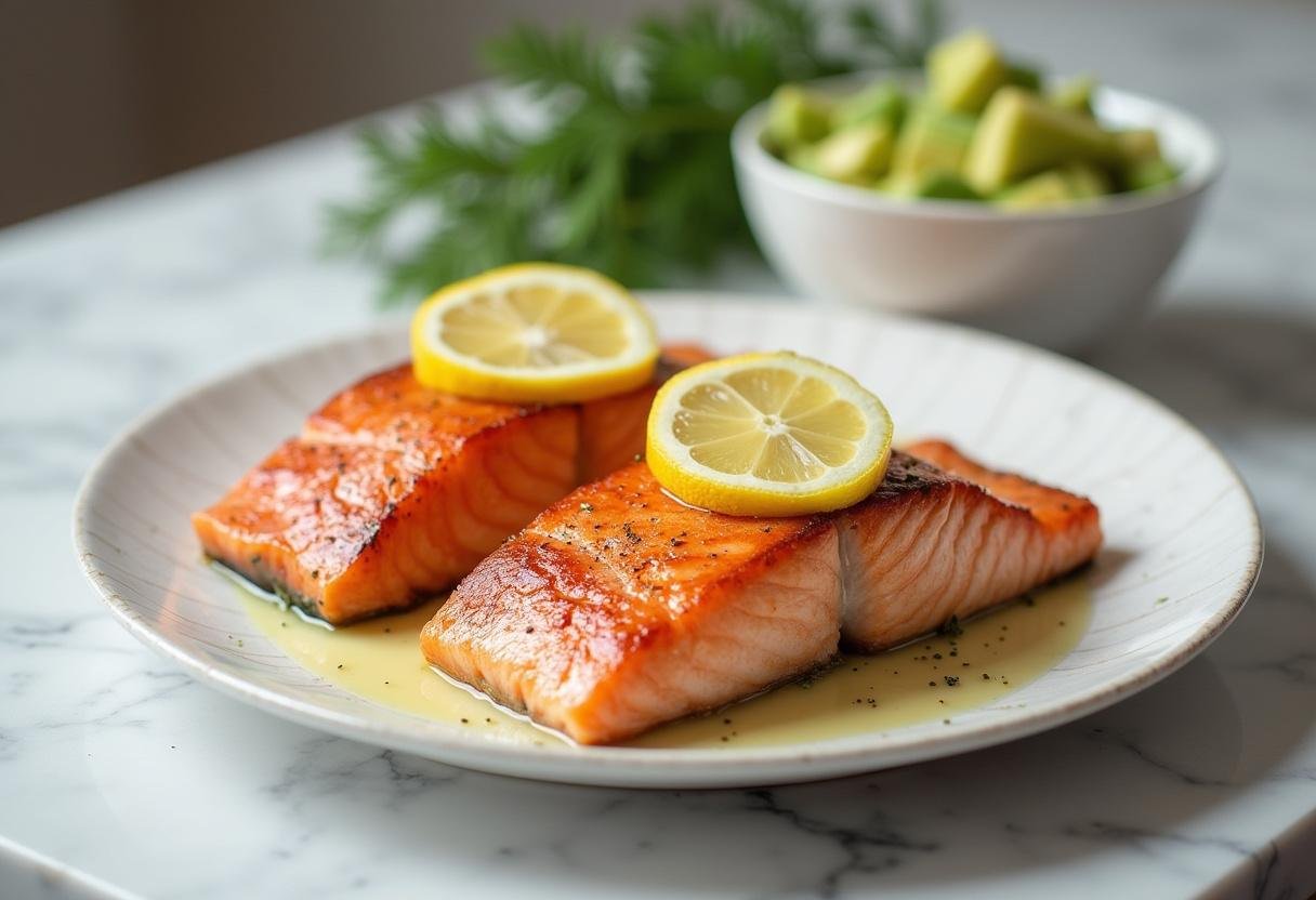 Cuisson de saumon de la meilleure qualité pour une salade saumon délicieuse.