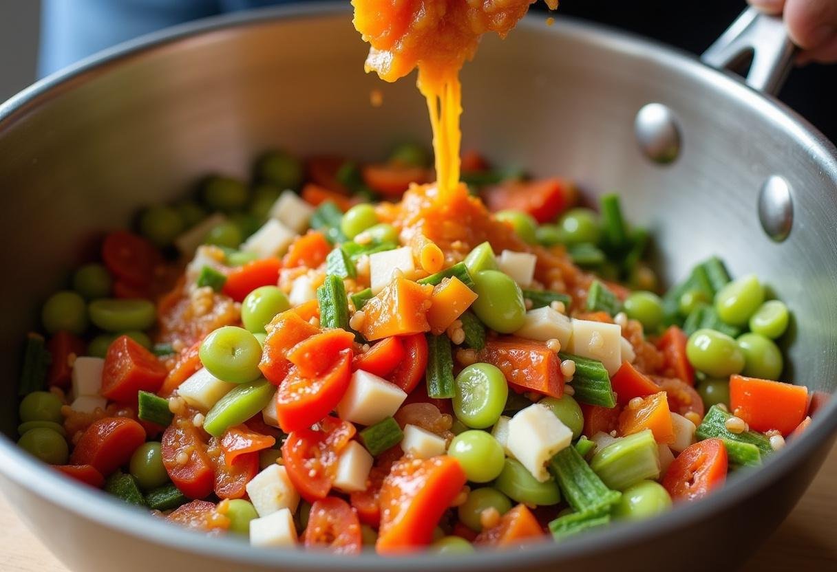 Mélange dynamique de salade de poulet variée, prêt à être servi avec éclat.