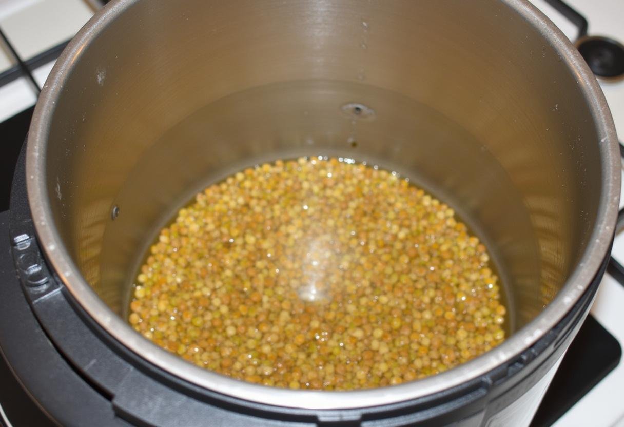 Préparation des lentilles pour la recette de saucisses aux lentilles au Thermomix.