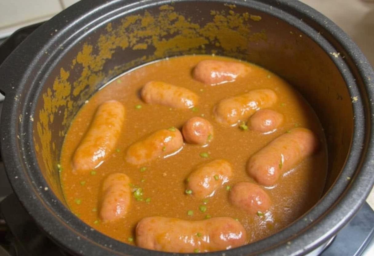 Incorporation des saucisses dans le mélange pour les saucisses lentilles au Cookeo.