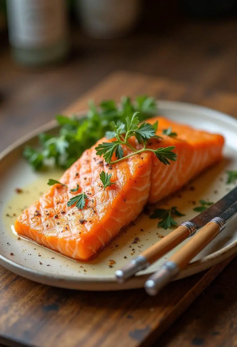 Un saumon en feuilleté croustillant et doré, présenté sur un plat, parfait pour une occasion spéciale.