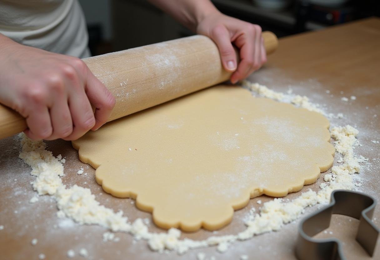 Étaler la pâte à biscuits anglais sur un plan de travail