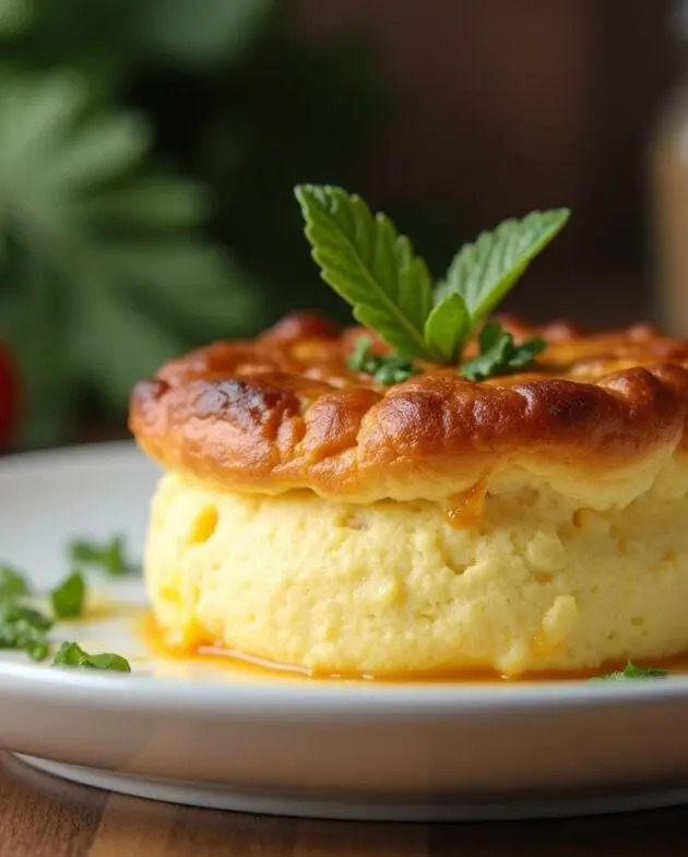 Soufflé au fromage léger et aérien thermomix servi dans une cuisine chaleureuse.