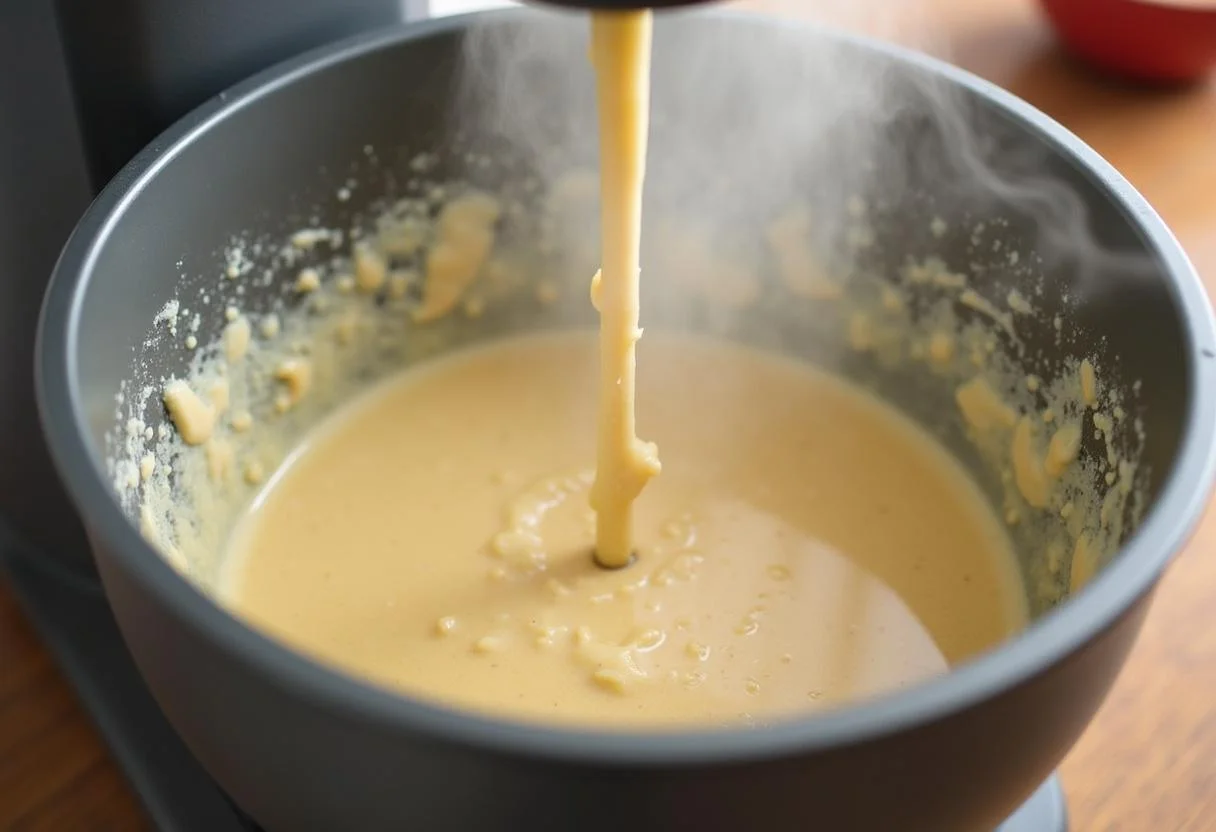 Préparation de la pâte pour le soufflé au fromage thermomix dans le Thermomix.