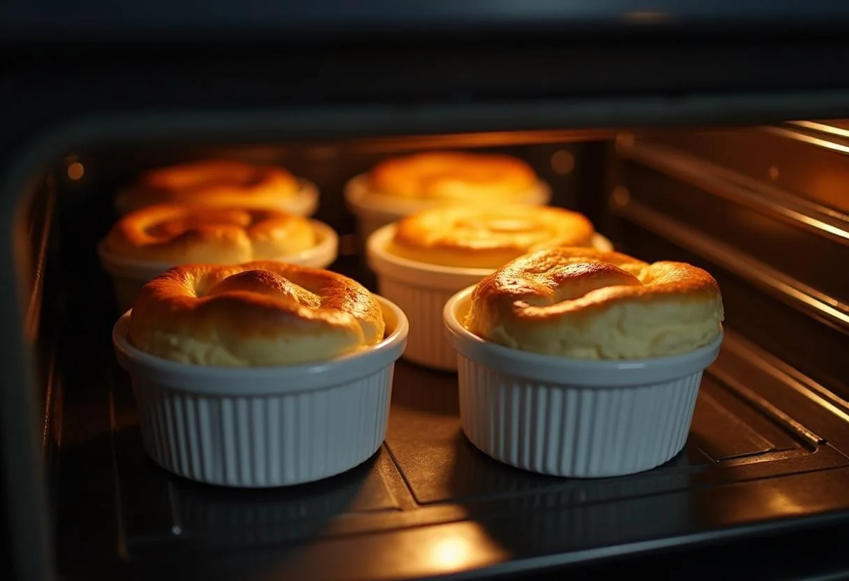 Soufflés au fromage thermomix en train de cuire dans le four.
