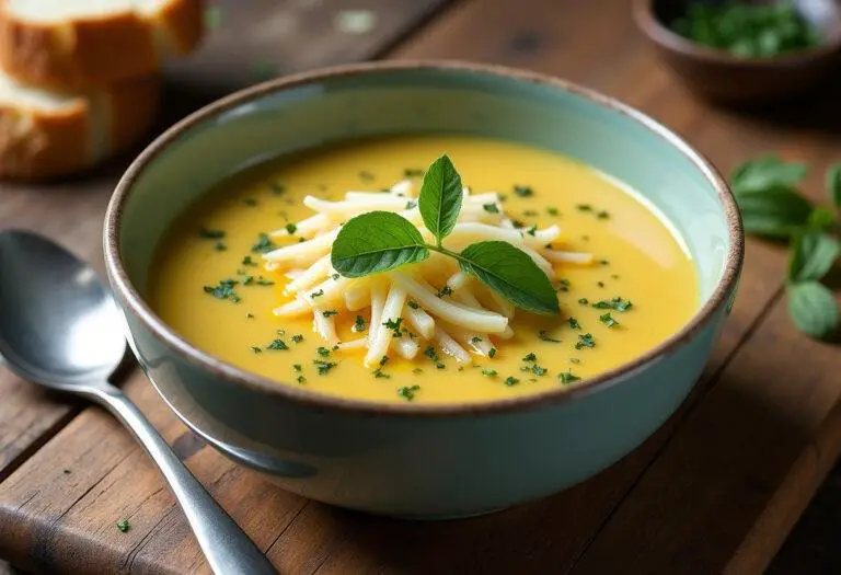 Bol de soupe crĂ©meuse de courgettes prĂȘt Ă ĂȘtre dĂ©gustĂ©, avec du fromage Vache Qui Rit - meilleure recette de soupe courgettes vache qui rit.