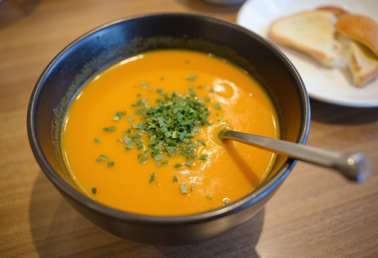 Soupe poireaux pommes de terre réconfortante servie chaude dans un bol, avec des herbes fraßches et un filet d'huile d'olive.