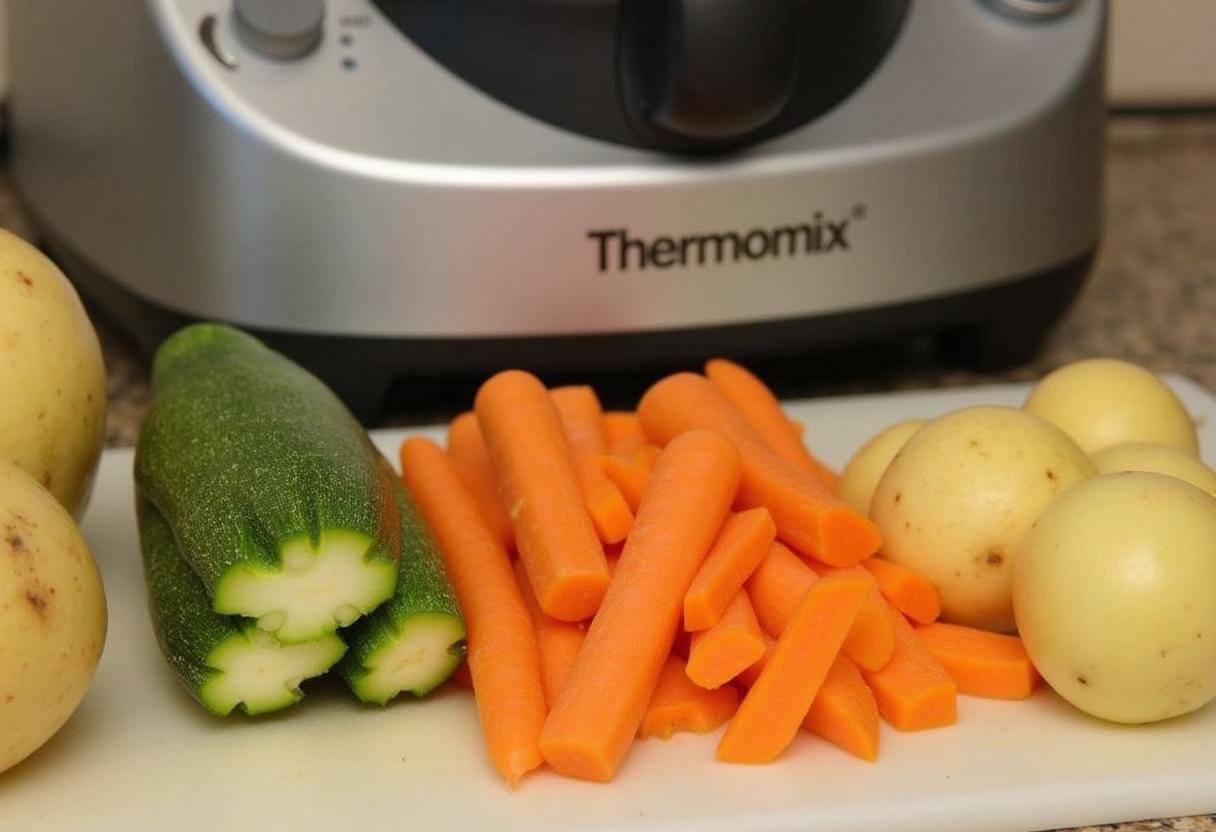 Préparation de légumes variés pour une délicieuse soupe de légumes au thermomix.