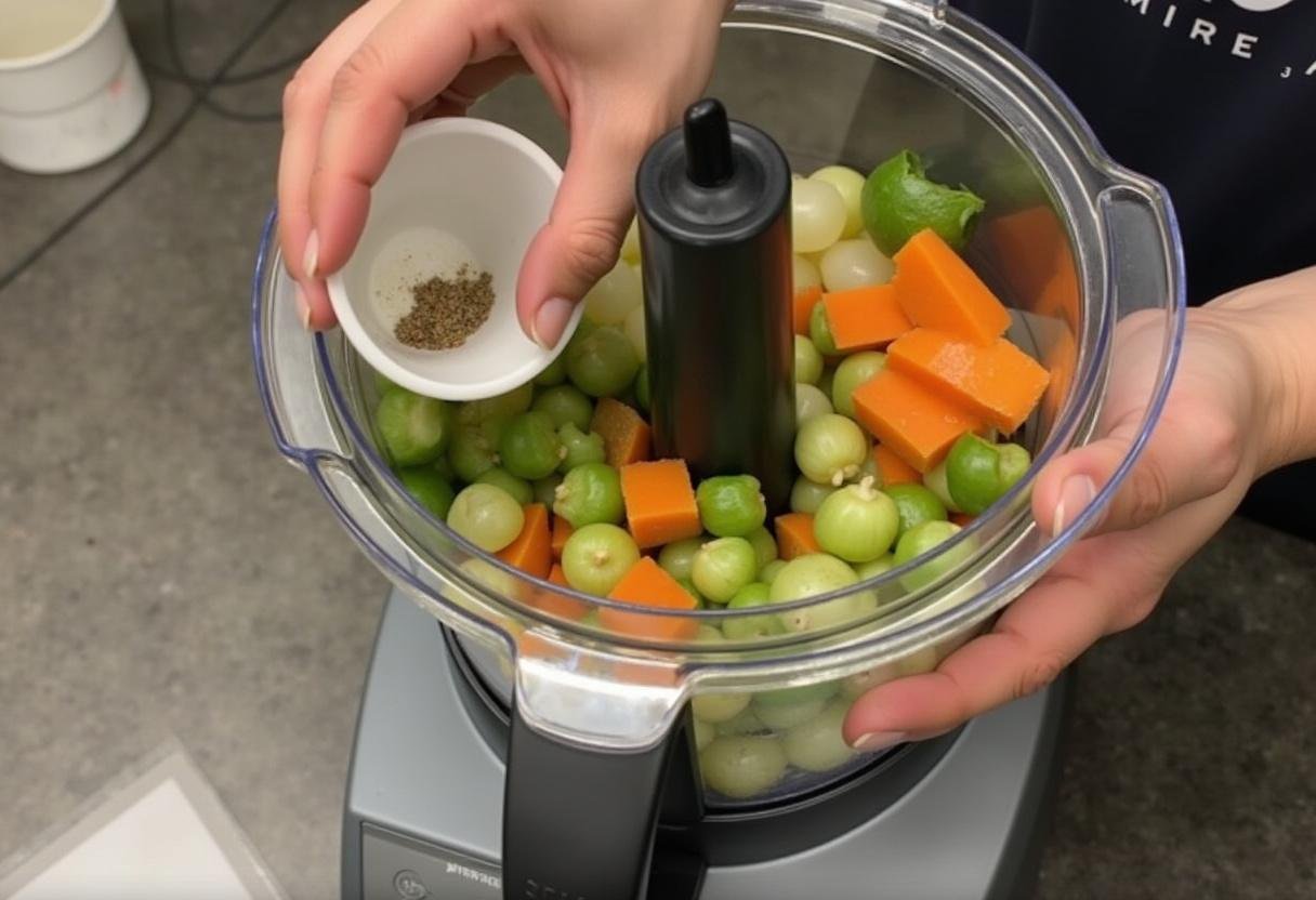 Ingrédients de la soupe de légumes thermomix prêts à être cuits dans l'appareil.