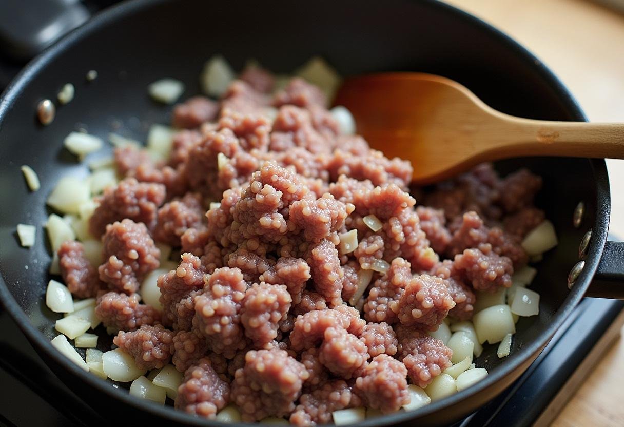 Sauté de viande hachée et d'oignons pour réaliser un délicieux spaghetti bolognaise express au Cookeo.