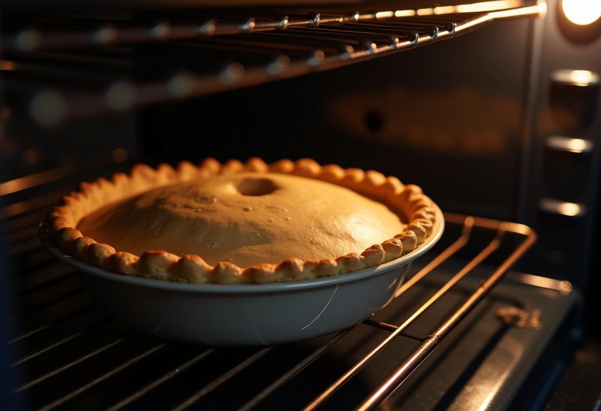 Enfourner la quiche poireaux saumon dans le four, en attendant avec impatience sa cuisson parfaite pour la tarte au saumon et poireaux.