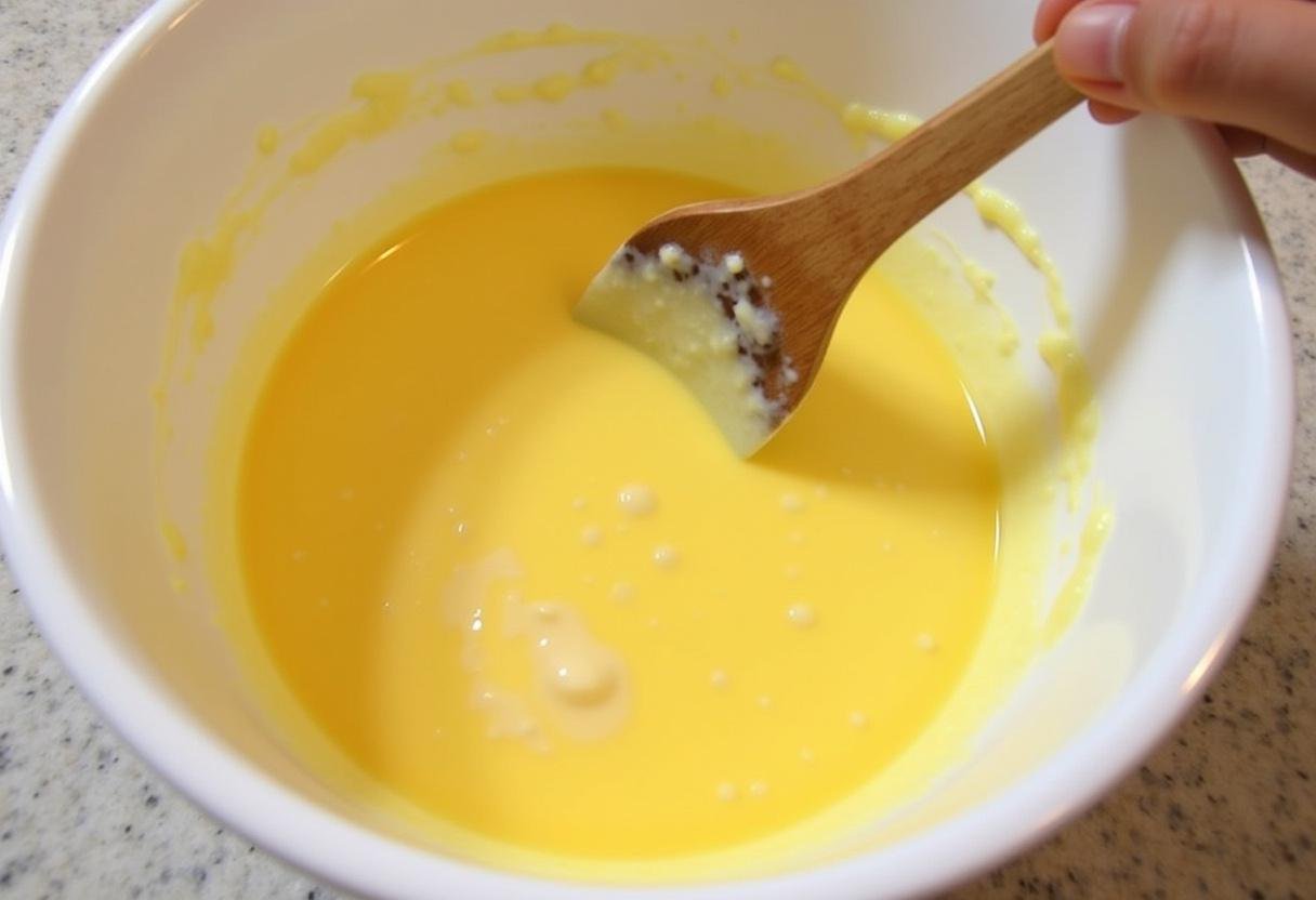 Incorporation de la crème et des œufs dans le mélange pour créer une pâte soyeuse pour la tarte au sucre du Nord.