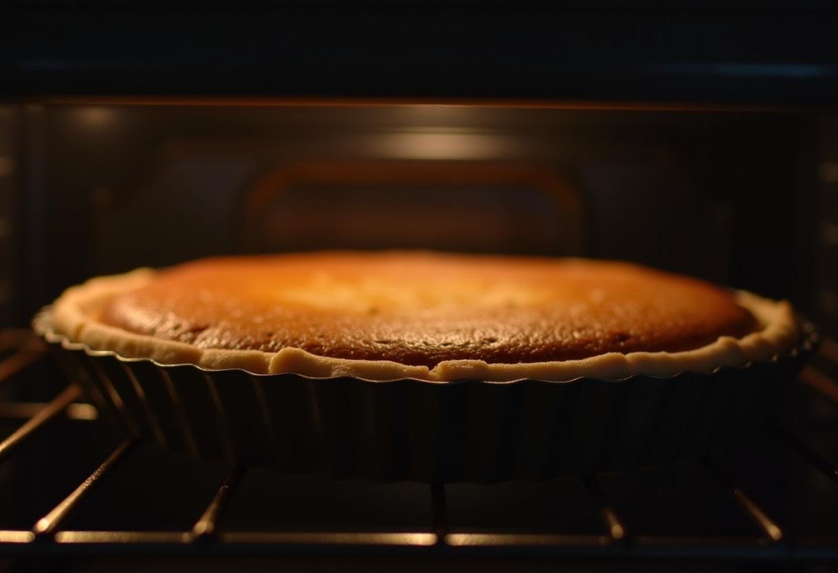 Cuisson de la tarte au sucre du Nord moelleuse dans un four chaud jusqu'à ce qu'elle soit bien dorée.