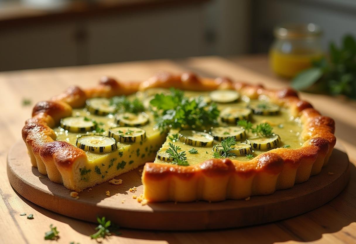 Une tarte aux épinards frais parfaitement cuite, mettant en valeur la croûte dorée et la garniture verdoyante, prête à être servie.