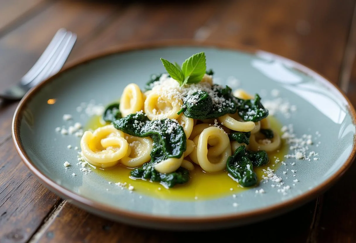Plat de tortellini farcis à la ricotta et épinard, finement garnis, prêt à être dégusté dans un cadre chaleureux.