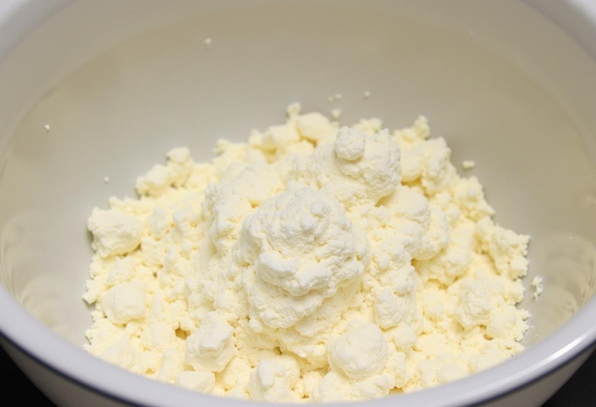 Mélange des ingrédients secs pour la pâte à beignet facile, incluant farine, sucre et levure chimique dans un bol.