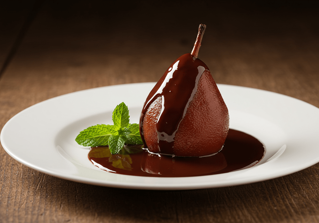 Gâteau poire chocolat parfaitement présenté, mettant en valeur le chocolat et la poire dans une recette poire exquise.