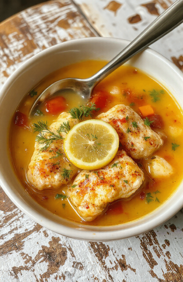 A vibrant bowl of Greek lemon chicken soup showcasing tender shredded chicken pieces, bright yellow lemon broth, fresh parsley garnish, and a lemon wedge on the side, all presented on a rustic wooden table with a lemon-yellow napkin nearby, highlighting the comforting and zesty nature of the dish.