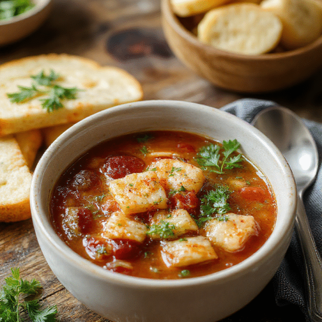 A bowl of vibrant minestrone soup filled with colorful vegetables, beans, and pasta, presented on a rustic wooden table with fresh herbs garnish, steaming and inviting.