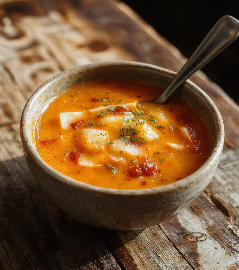 A warm bowl of French Onion Soup topped with melted cheese and crispy bread croutons, garnished with fresh thyme, served on a rustic wooden table with a cozy fall background.