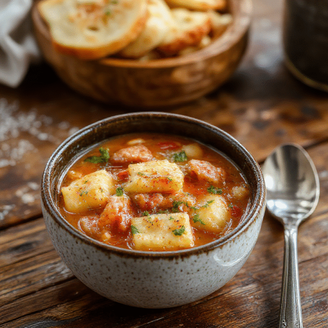 A vibrant bowl of Pasta Fagioli Soup featuring tender pasta, creamy beans, and aromatic herbs, garnished with fresh parsley and a drizzle of olive oil, set against a rustic wooden table with warm lighting