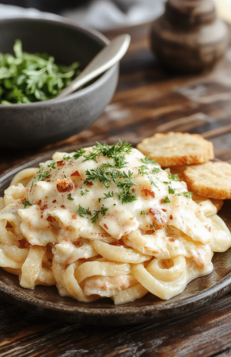 A bowl of rich, creamy fettuccine Alfredo topped with freshly chopped parsley, served on a rustic wooden table with a side of garlic bread, showcasing smooth, glossy pasta coated in velvety white sauce, with a sprinkle of black pepper for contrast, styled simply with natural daylight highlighting textures.