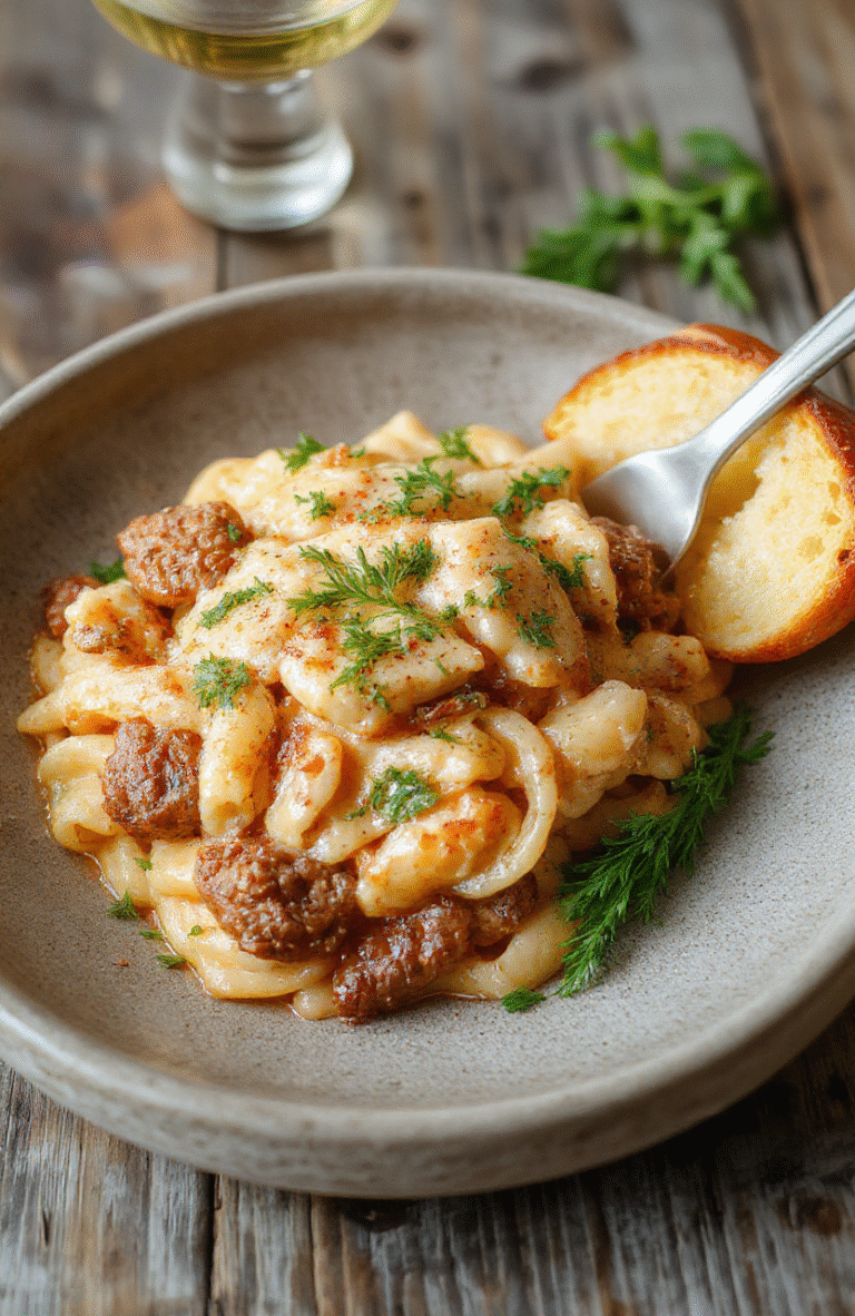 A vibrant bowl of creamy Italian sausage orzo with sautéed sausage slices, tender orzo pasta, fresh herbs, and melted cheese, styled on a rustic wooden plate with colorful ingredients around, showcasing textures from the smooth sauce and crispy sausage edges, styled simply for an appealing presentation.