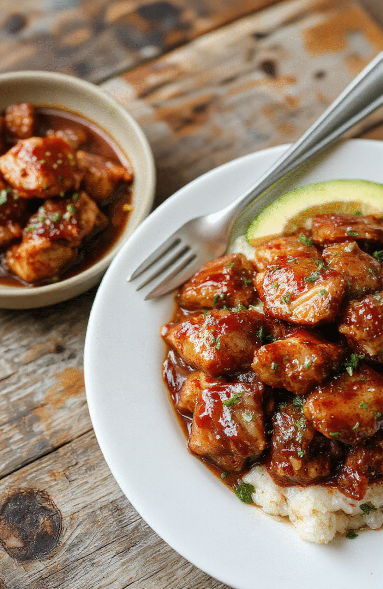 A colorful bowl of tender crockpot teriyaki chicken garnished with sesame seeds and chopped green onions, served alongside steamed rice on a wooden table, with a glossy sauce coating the chicken pieces and vibrant vegetables adding freshness, styled simply for a cozy home dinner.
