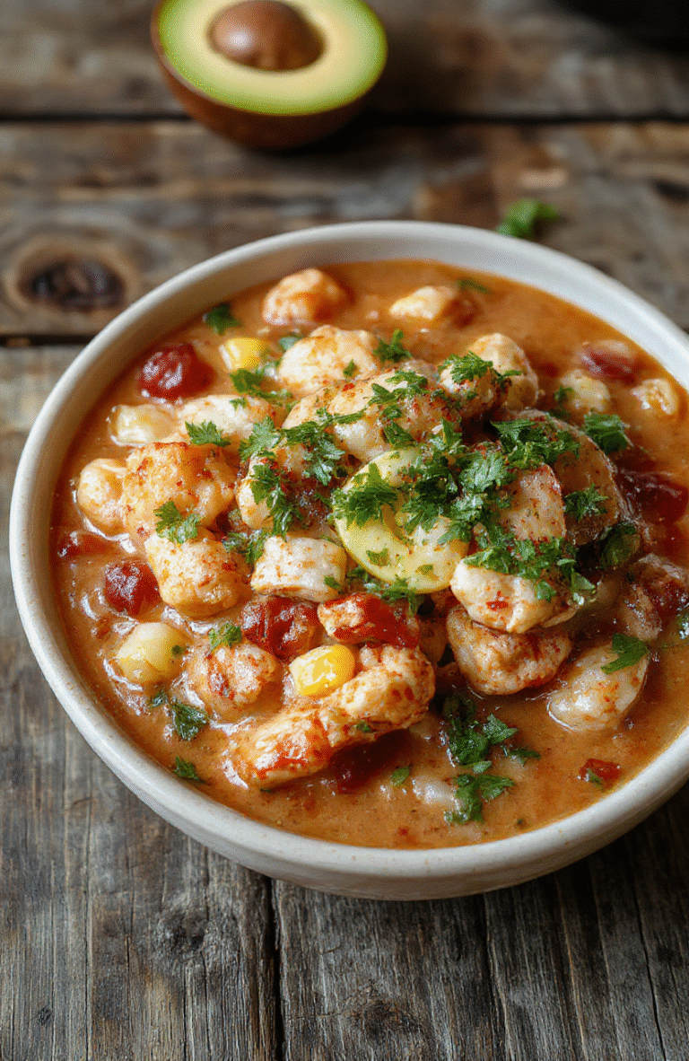 A vibrant bowl of creamy white chicken chili topped with charred corn kernels, chopped cilantro, and a squeeze of lime, served on a rustic wooden table with a side of tortilla chips, capturing the colorful and textured appeal of Mexican-inspired comfort food.