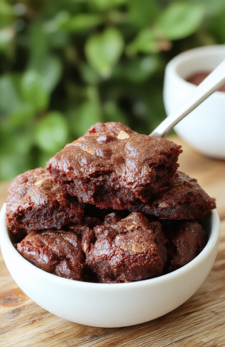 A rich, fudgy brownie on a rustic wooden surface, topped with a glossy chocolate glaze, with crumbles around it, styled simply with natural lighting for an inviting look