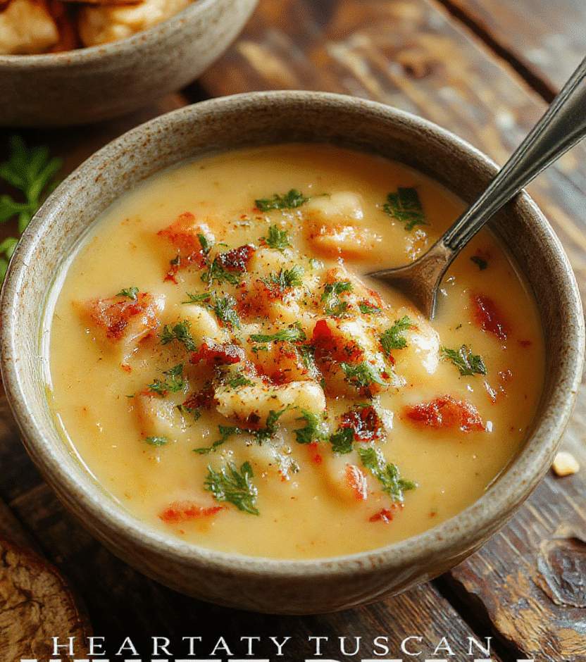 A vibrant bowl of Tuscan white bean soup featuring creamy white beans, aromatic herbs, and leafy greens, served in a rustic white bowl on a wooden table, with a sprinkle of olive oil and freshly chopped parsley, showcasing a hearty and inviting texture with a rich broth that glistens under natural light, styled simply for a cozy feel.
