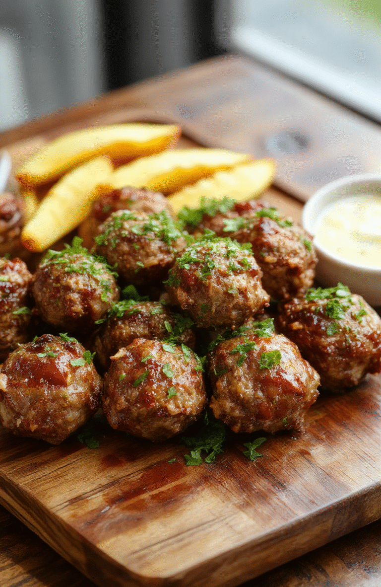 A close-up of juicy garlic butter beef bites in a rustic white bowl, garnished with fresh herbs, set on a wooden table with a neutral background. The beef has a caramelized, crispy exterior and tender interior, with a glossy garlic butter sauce coating each piece. The presentation is inviting, emphasizing textures and rich colors, styled simply for a homely feel.