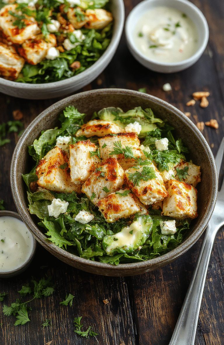 A vibrant plate featuring colorful Greek chicken bowls with grilled chicken, fresh cherry tomatoes, cucumbers, kalamata olives, red onions, and crumbled feta cheese, arranged on a rustic dark wooden surface, styled with a sprinkle of fresh herbs and a drizzle of tzatziki sauce, capturing the textures and bright colors of Mediterranean cuisine