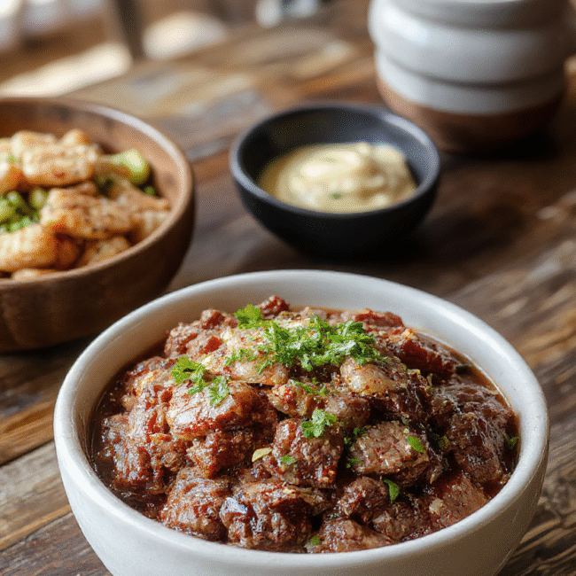 A colorful Korean ground beef bowl plated beautifully with brown rice, vibrant vegetables, and sesame seeds on top, with chopsticks resting beside the bowl, styled on a rustic wooden table, illuminated with natural daylight, showcasing textures and fresh ingredients.