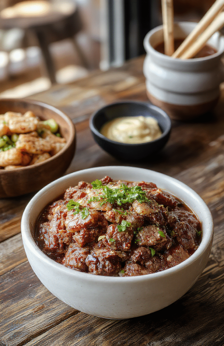 A colorful Korean ground beef bowl plated beautifully with brown rice, vibrant vegetables, and sesame seeds on top, with chopsticks resting beside the bowl, styled on a rustic wooden table, illuminated with natural daylight, showcasing textures and fresh ingredients.
