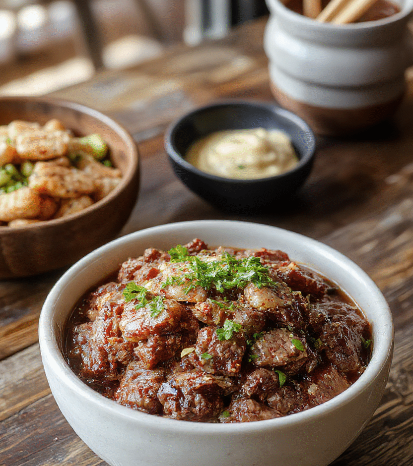 A colorful Korean ground beef bowl plated beautifully with brown rice, vibrant vegetables, and sesame seeds on top, with chopsticks resting beside the bowl, styled on a rustic wooden table, illuminated with natural daylight, showcasing textures and fresh ingredients.