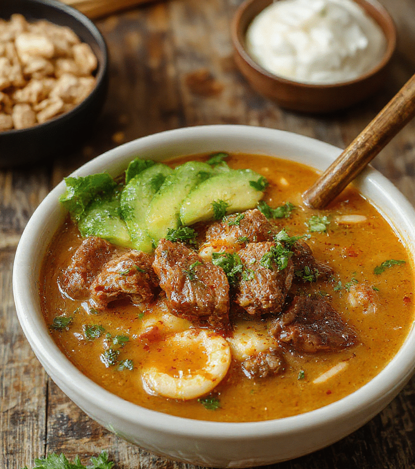 A steaming bowl of beef ramen noodles with tender beef slices, soft boiled eggs, chopped scallions, and rich broth, beautifully styled on a rustic wooden table with a warm, inviting atmosphere.