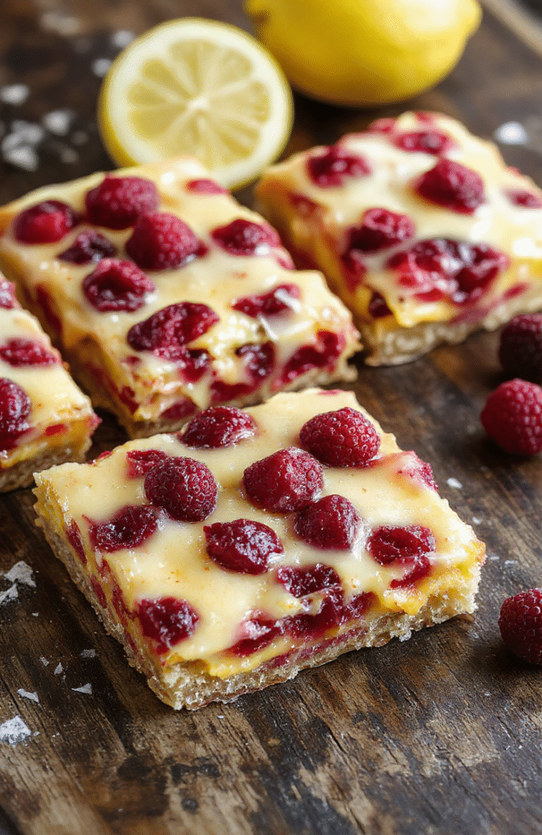 A vibrant plate featuring tart and bright cranberry lemon bars with a golden crust, topped with fresh cranberries and lemon zest, presented on a rustic wooden surface with a sprinkling of powdered sugar, showcasing the glossy lemon glaze and colorful berries, styled simply for an inviting dessert shot.