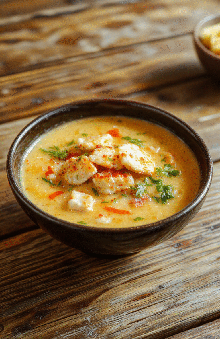 A vibrant bowl of spicy chicken ramen displayed on a wooden table. The dish features a rich, creamy broth with slices of tender chicken, topped with green onions, soft-boiled eggs, and chili flakes. The noodles are thick and perfectly coated in the flavorful sauce, with colorful garnishes adding visual appeal. The scene emphasizes warm, inviting textures and bold colors that highlight the comfort and spice of the dish.