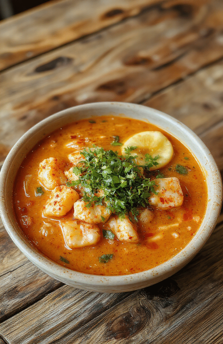 A vibrant bowl of creamy spicy Korean ramen featuring thick noodles immersed in a rich, fiery red broth. Topped with sliced green onions, soft-boiled egg halves, sesame seeds, and slices of tender pork belly, all arranged artfully to showcase the textures and colors. The bowl is set on a rustic wooden table, styled simply to highlight the inviting, comforting dish with steam rising gently.