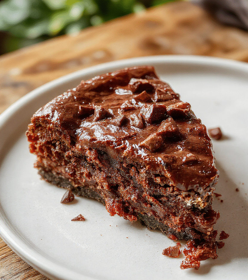 A rich and creamy German chocolate cheesecake topped with shiny chocolate glaze, sprinkled with toasted coconut and chopped pecans, presented on a rustic white platter with chocolate shavings around the edges, with a subtle blurred background of a cozy kitchen.