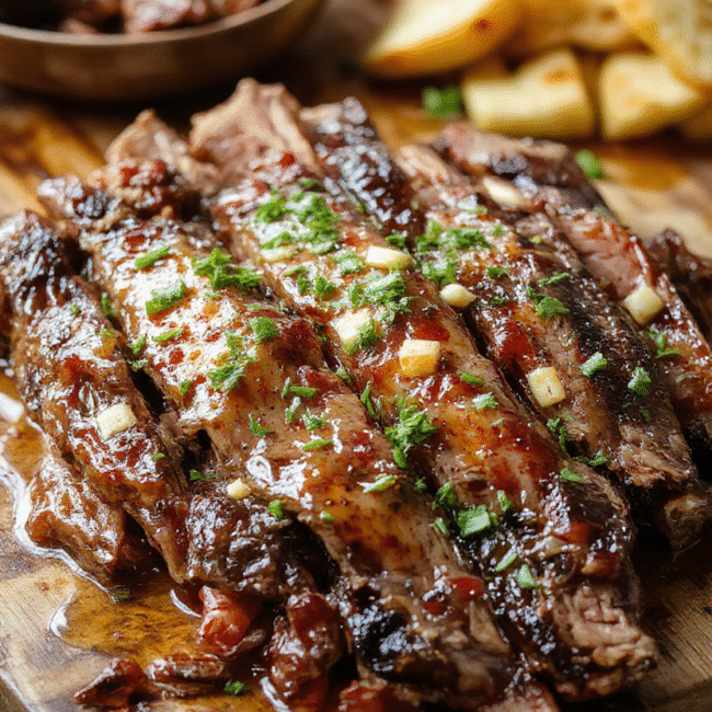 A beautifully glazed honey baked beef roast served on a rustic wooden platter, garnished with fresh herbs and slices revealing tender, juicy interior, with a glossy, caramelized surface, surrounded by seasonal vegetables, soft natural lighting highlighting the rich caramel tones and appetizing textures.