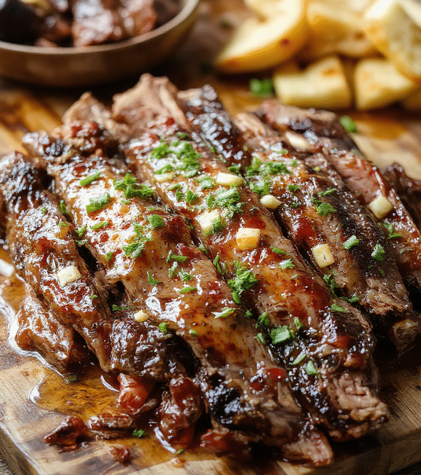 A beautifully glazed honey baked beef roast served on a rustic wooden platter, garnished with fresh herbs and slices revealing tender, juicy interior, with a glossy, caramelized surface, surrounded by seasonal vegetables, soft natural lighting highlighting the rich caramel tones and appetizing textures.