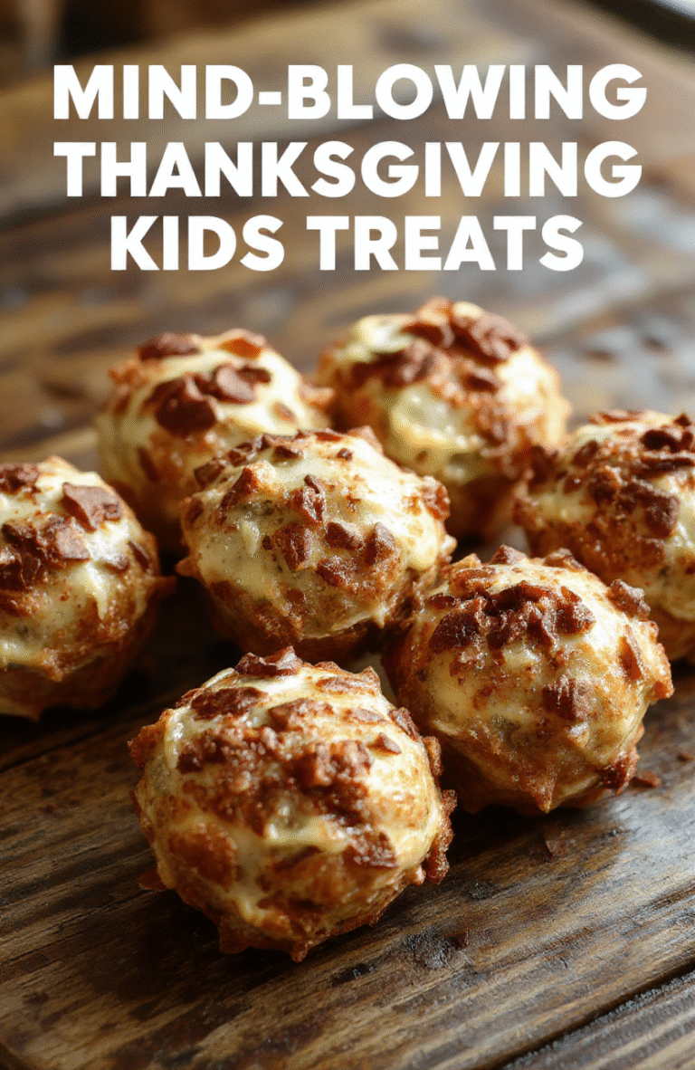 Colorful and playful Thanksgiving kids' treats arranged on a festive platter featuring mini desserts, bright colors, and fun holiday decorations. The treats are vibrant with various textures, showcasing cookies, candies, and small cupcakes, styled in a cheerful and inviting manner.