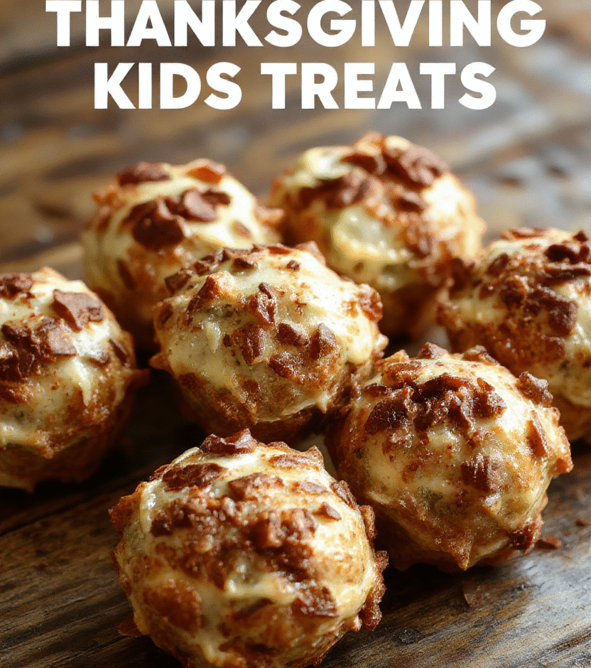 Colorful and playful Thanksgiving kids' treats arranged on a festive platter featuring mini desserts, bright colors, and fun holiday decorations. The treats are vibrant with various textures, showcasing cookies, candies, and small cupcakes, styled in a cheerful and inviting manner.