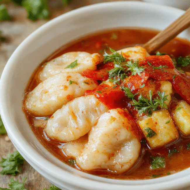 A vibrant bowl of potsticker noodle bowls featuring golden-brown potstickers nestled atop stir-fried vegetables and noodles, garnished with fresh scallions and sesame seeds. The dish is presented on a rustic wooden table with colorful ingredients and a drizzle of sauce, showcasing textures from crispy potstickers to tender noodles and crisp vegetables. The scene exudes warmth and inviting appeal perfect for a cozy weeknight meal.