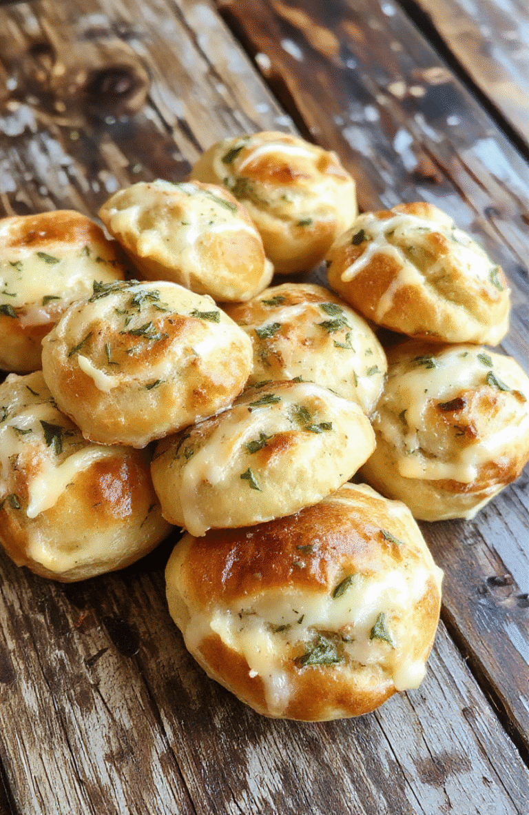 A warm, golden-brown plate of fluffy garlic rolls garnished with fresh parsley, soft texture visible with a slightly crispy top, arranged elegantly on a rustic wooden table with a rustic cloth napkin nearby