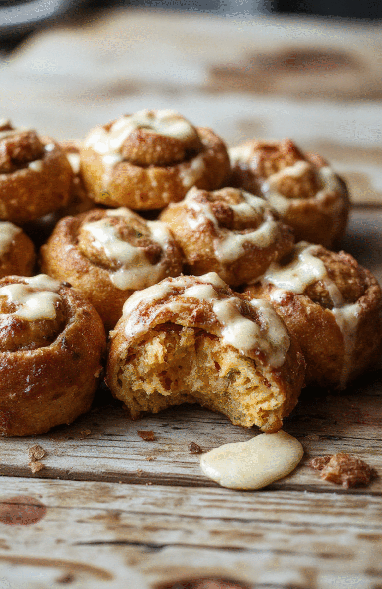 A stack of golden-brown fluffy pumpkin rolls topped with a light dusting of powdered sugar, arranged on a rustic wooden platter. The rolls have a soft, airy texture with swirls of pumpkin filling visible. Bright orange pumpkin color contrasts with the warm, inviting setting, styled with a few cinnamon sticks and fresh fall leaves in the background, evoking a cozy autumn atmosphere.